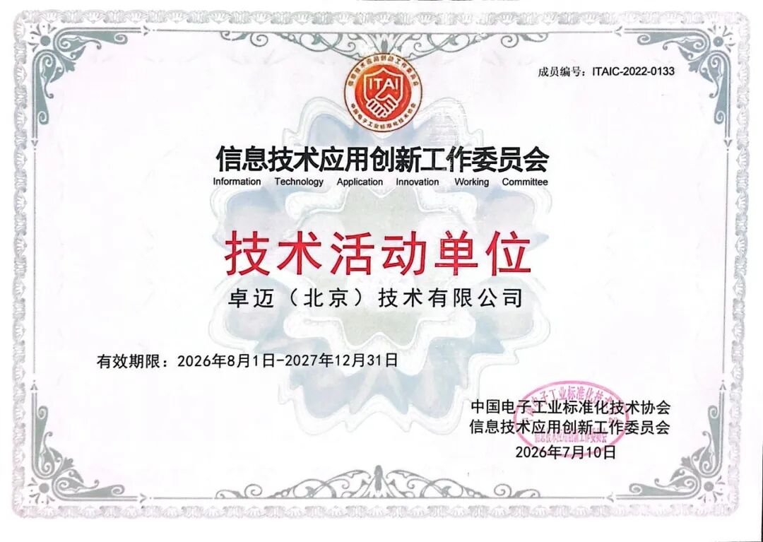 信创工委会技术活动单位证书